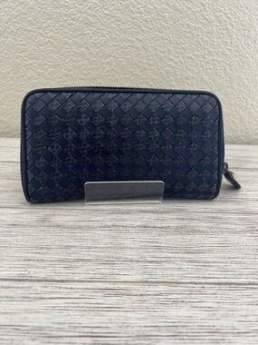 BOTTEGA VANETA Rare Woven Zip-Around Wallet in Deep Navy Indigo *project